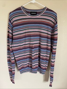Bonobos Lightweight Cotton Multicolor Striped Crewneck Sweater Top M Kidcore